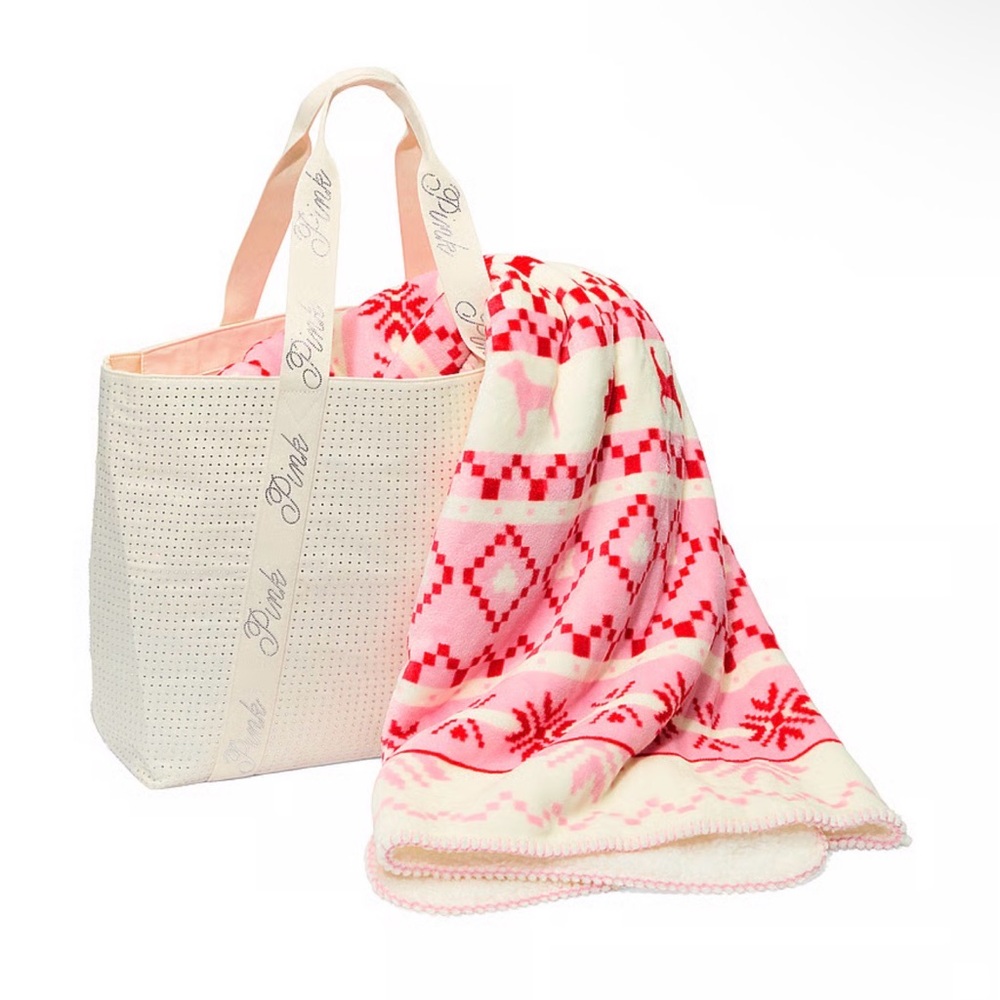 Victoria Secret Cozy Plush Blanket and Bling Tote Bag Set